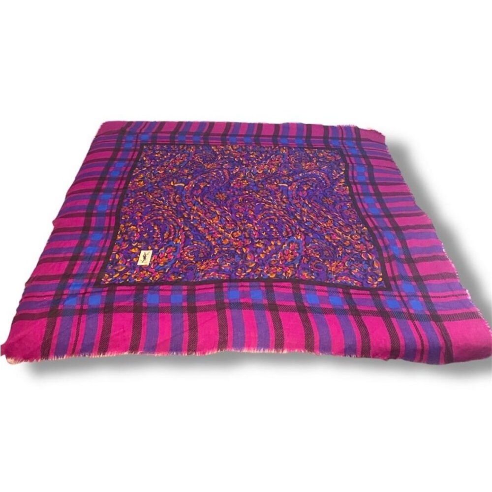 Yves Saint Laurent 65% Wool 35%Silk Challis Oversized YSL Scarf